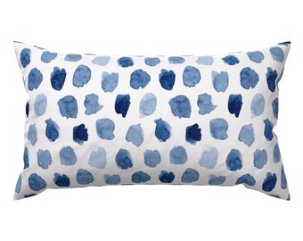 Indigo Dots Accent Pillow - Watercolor In Blue by dinamae - Watercolor Spots Paint Droplets Rectangle Lumbar Throw Pillow by Spoonflower