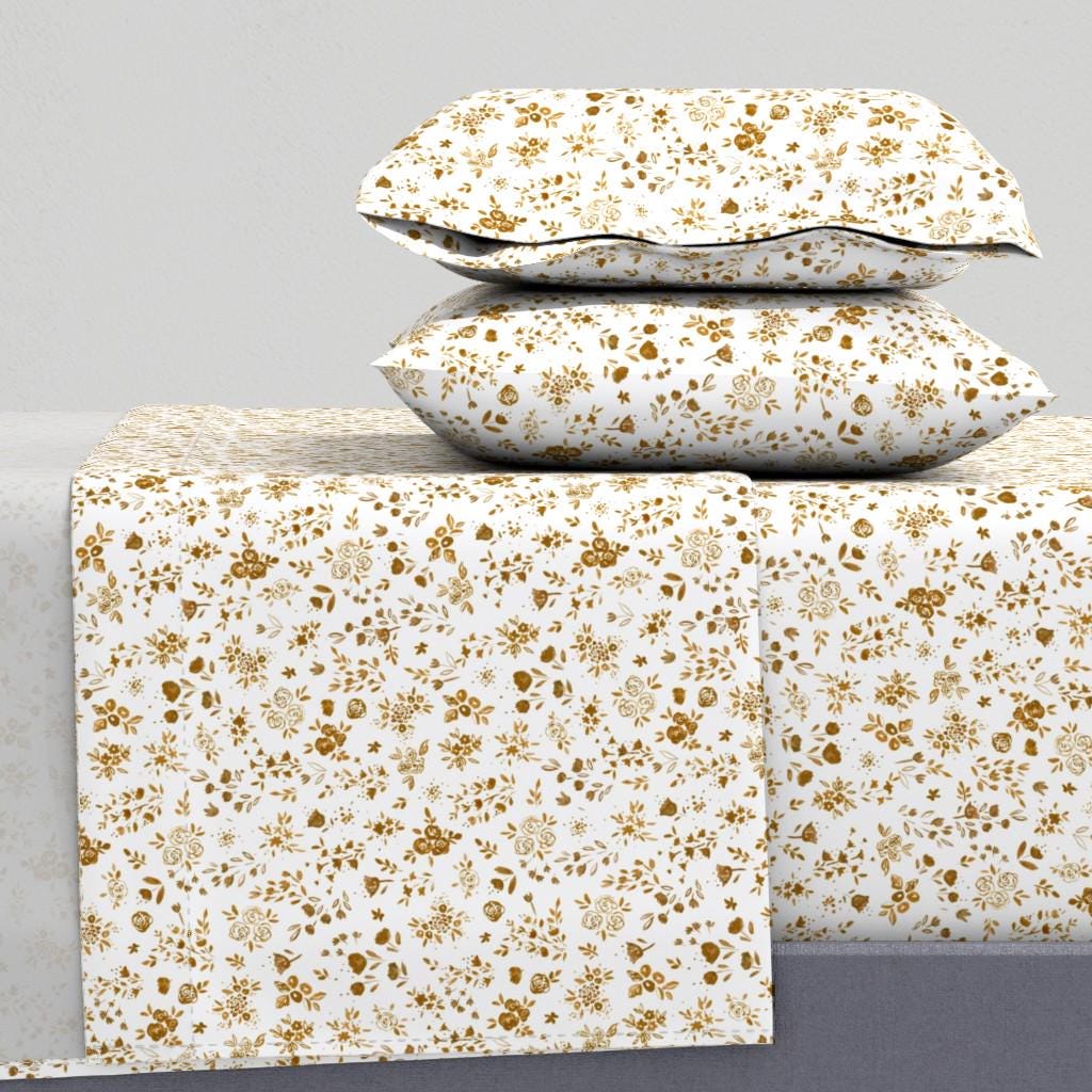 Ditsy Floral シーツ - Darlene Floral Gold White by crystal_walen