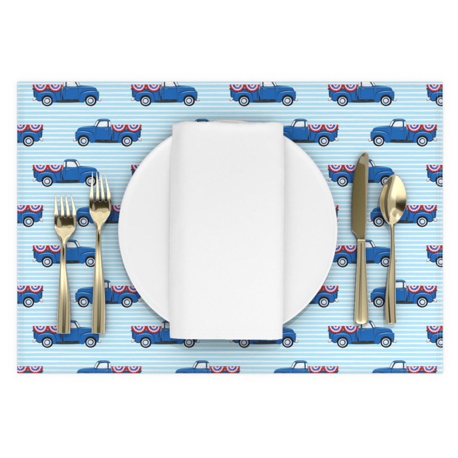 Vintage Truck Placemats set of 2 Vintage Trucks With Flags Etsy