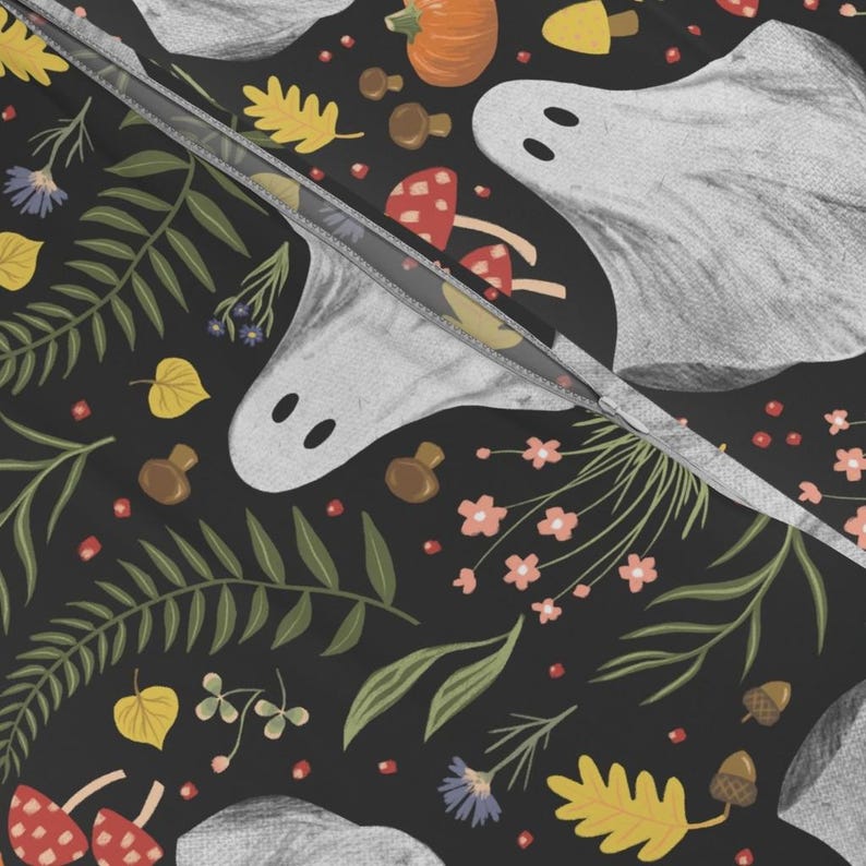 Cottagecore Ghosts Bedding - Woodland Autumn by 3rittanylane - Woodland Whimsical Cotton Sateen Duvet Cover OR Pillow Shams by Spoonflower image 5