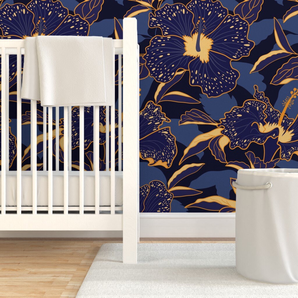 Blue Hibiscus Wallpaper Moody Tropical Hibiscus by | Etsy