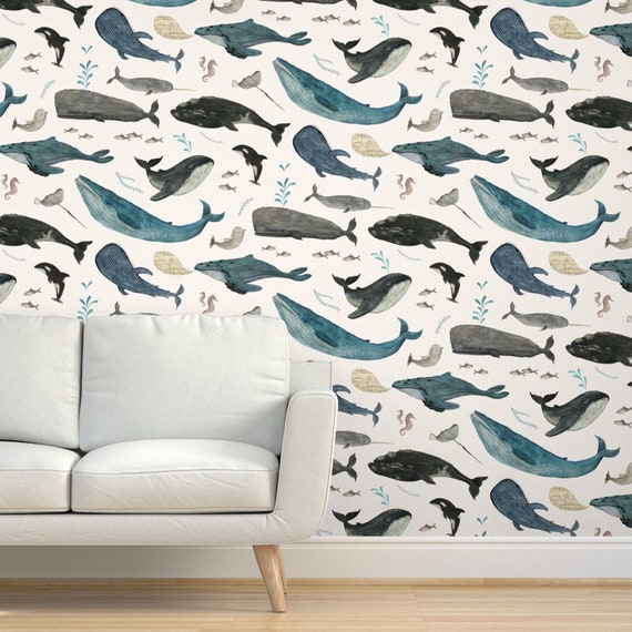 Ocean Whales Throw Pillow Whale Song by katherine_quinn Black  Whales Blue Gray Animals Sea 18x18 Square Throw Pillow by Spoonflower