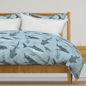 Whale Shark Bedding - Whale Sharks Swimming by amy_hadden - Under The Sea Fish Blue Cotton Sateen Duvet Cover OR Pillow Shams by Spoonflower