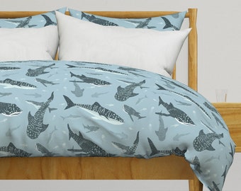 Whale Shark Bedding - Whale Sharks Swimming by amy_hadden - Under The Sea Fish Blue Cotton Sateen Duvet Cover OR Pillow Shams by Spoonflower