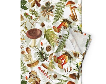 Mushroom Tea Towels: Linen-Cotton Blend, Forest Design - Set of 2