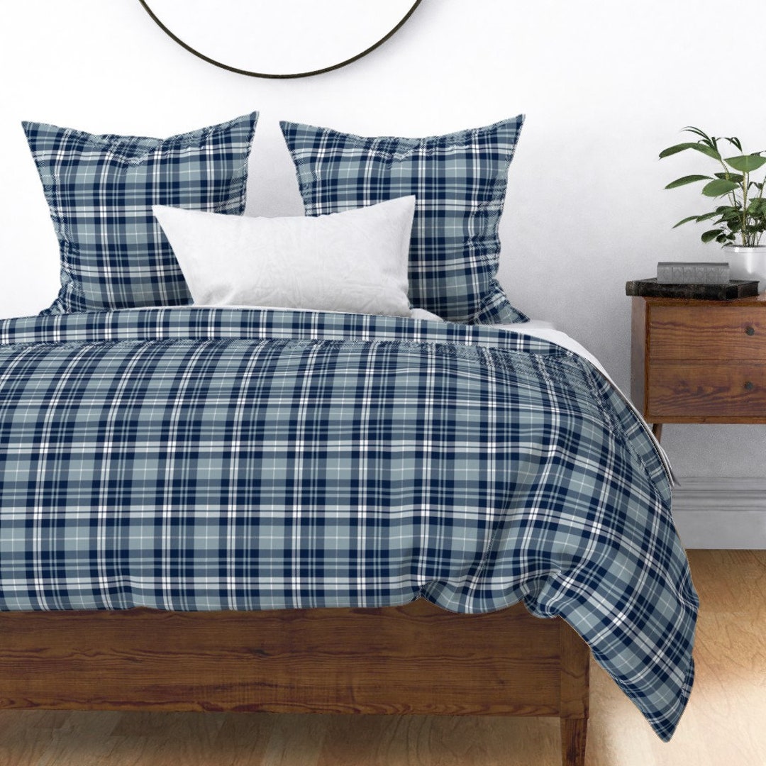 Denim Blue Plaid Duvet Cover Fall Plaid by Littlearrowdesign Etsy