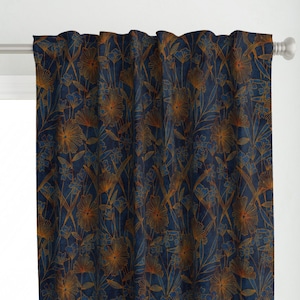 Dark Blue Floral Curtain Panel - Nora Navy by amy_maccready - Wildflower Meadow Modern Floral Botanical Custom Curtain Panel by Spoonflower