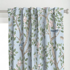 Nature Curtain Panel - Birds In Branches by danika_herrick - Light Blue Blue Birds Leaves Botanical Custom Curtain Panel by Spoonflower