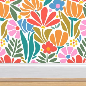 Psychedelic Floral Non-Pasted Wallpaper Retro 1960s Pink Botanical - Maximalism Folk by jenflorentine Wallpaper Double Roll by Spoonflower image 5