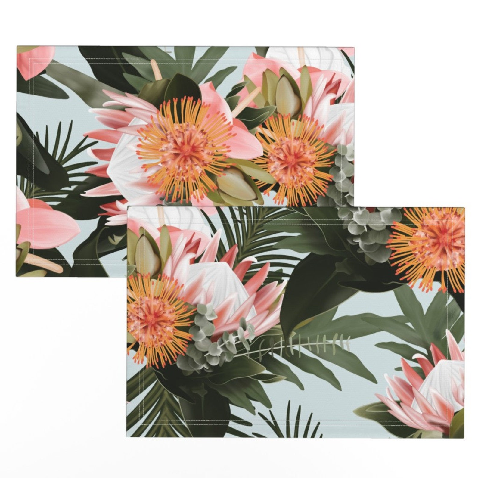 Tropical Placemats set of 2 Tropical Floral on Blue by Etsy