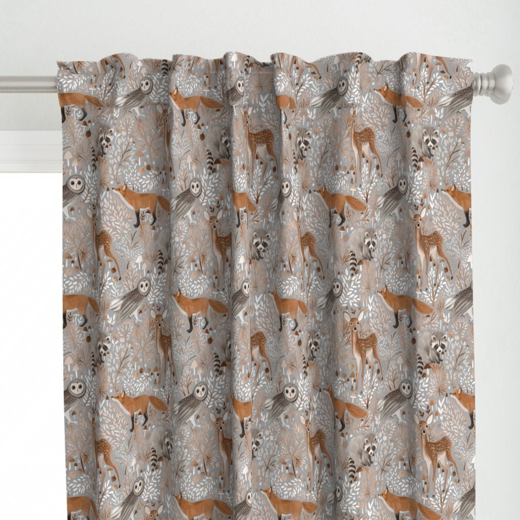 Nature Curtain Panel Brown-forest-animals by Gomboc Deer - Etsy