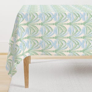 Chic Botanical Tablecloth - Millie Beach Palm by holli_zollinger - Green Blue Palm Trees Tropical Cotton Sateen Tablecloth by Spoonflower