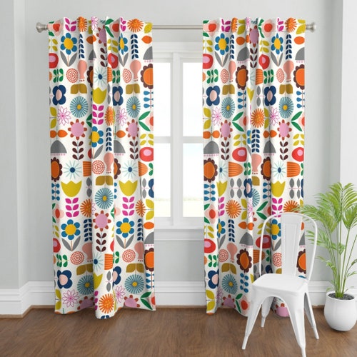 Bright Mod Floral Curtain Panel Mod Scandinavian Garden by Etsy