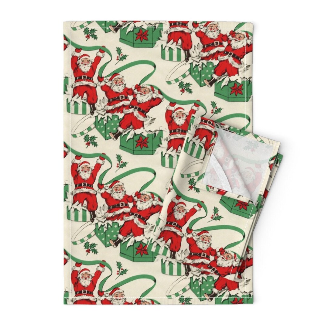 Vintage Christmas Tea Towels set of 2 Retro Santa by Angelandspot Retro