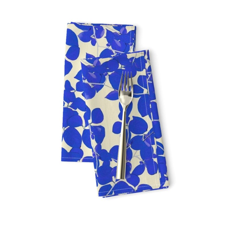 Silhouette Autumn Colonial Cloth Napkins by Spoonflower - Blue Leaves On Vanilla by lauriekentdesigns Botanical Dinner Napkins Set of 2