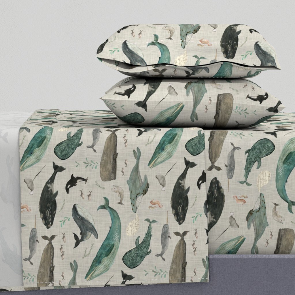 Watercolor Whales Sheets Whale s Song Gray by Katherine quinn Sea