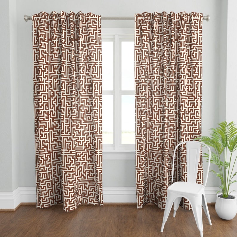 Neutral Earth Tone Curtain Panel Maze Rust by Etsy