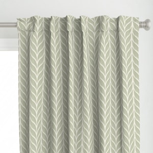 Abstract Botanical Curtain Panel - Vertical Braids by leannefriedberg - Leaves Sage Green Cream Foliage  Custom Curtain Panel by Spoonflower