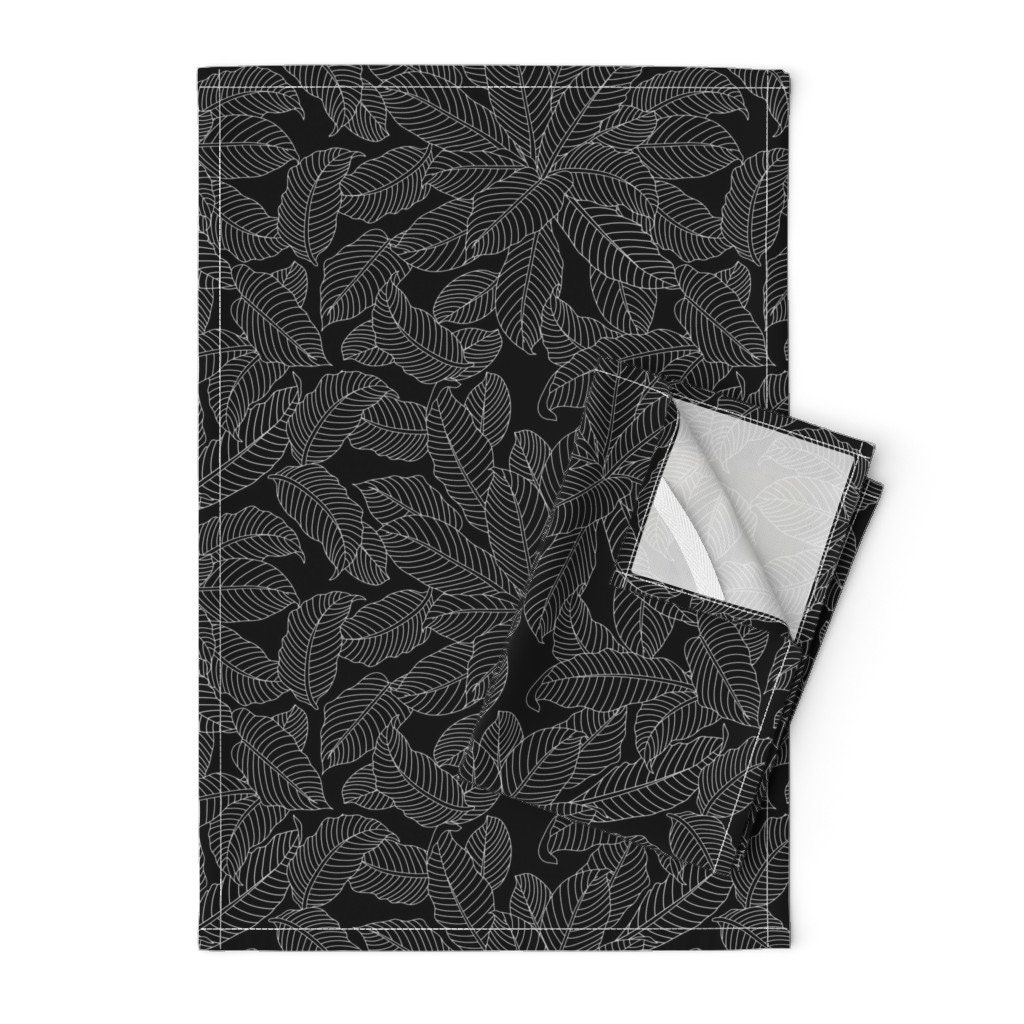 Black And White Tea Towels Set of 2 Melisande Line Black Etsy