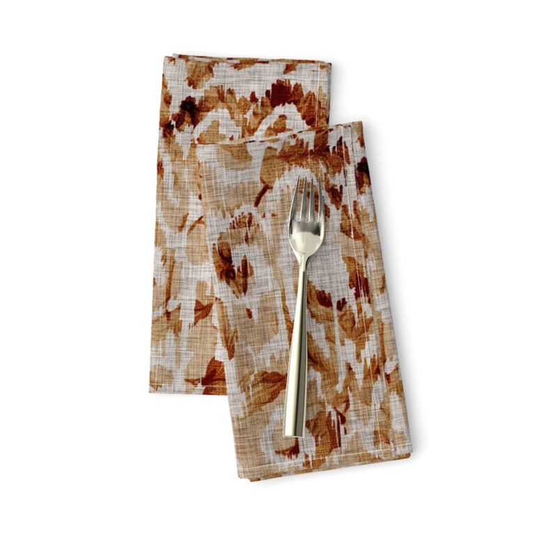 Set of 2 Animal Print  Abstract Safari Leopard Spots  Cloth Napkins by Spoonflower - Ikat Sienna by nouveau/_bohemian Ikat Dinner Napkins