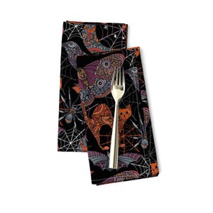 Raven Dinner Napkins (Set of 2) - Spooky by valentinaharper - Fall Halloween Moth Witch Spooky Witches Spider Cloth Napkins by Spoonflower