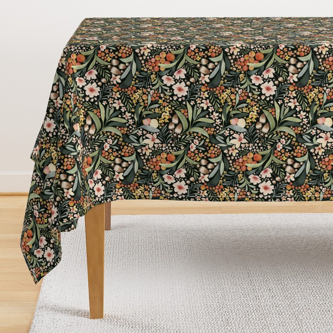 Brown and White Autumn Floral Tablecloth