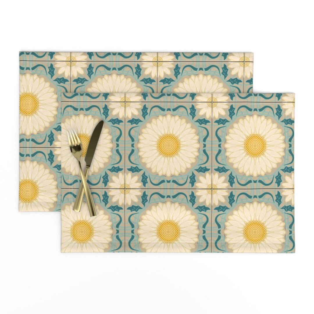 Floral Placemats set of 2 Spanish Floral Tile by Etsy