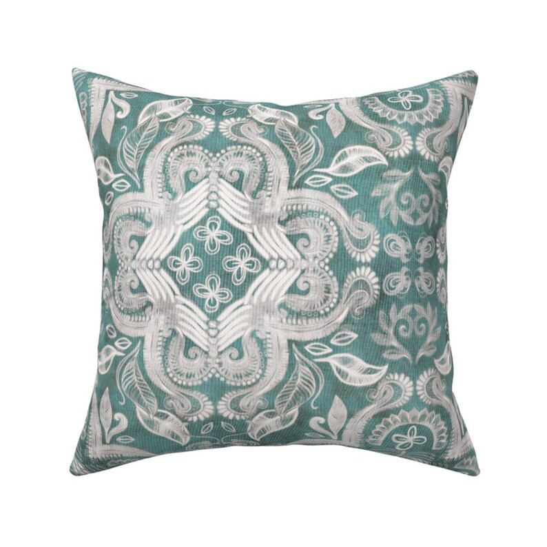 Quatrefoil Throw Pillow Teal Gray Denim Textured Boho by Etsy