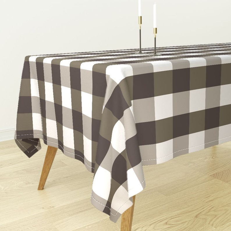 Gingham by peacoquettedesigns Rustic Tablecloth Check Brown Rustic Farmhouse White Cotton Sateen Tablecloth by Spoonflower