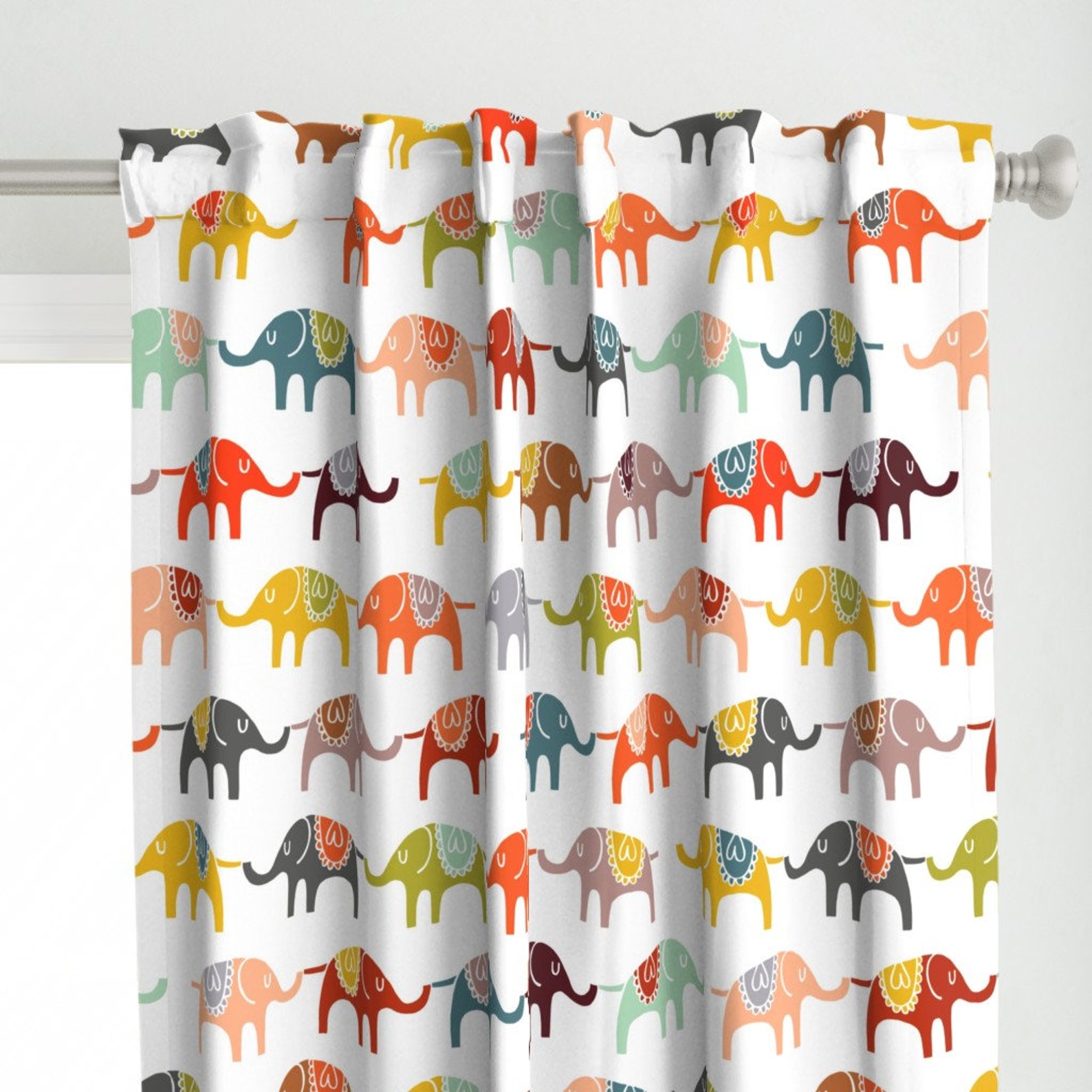 Colorful Elephant Curtain Panel Elephant March by Endemic Etsy