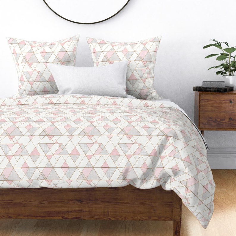 Geometric Duvet Cover Mod Triangles Pink And Gray by Etsy