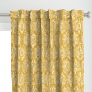 Bohemian Curtain Panel - Boho Painted Mustard by designdn - Mudcloth Hexagon Geometric Sunflower Yellow Custom Curtain Panel by Spoonflower
