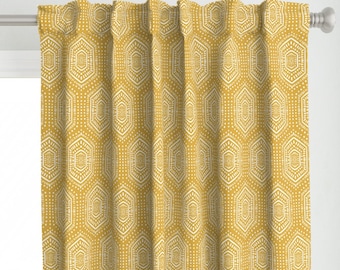 Boho gordijnpaneel - modderdoek zeshoek geometrisch zonnebloem geel getextureerde look aangepast gordijnpaneel - boho geverfd mosterd door designdn -