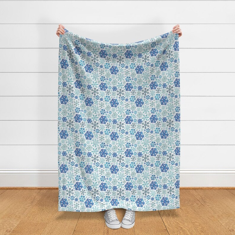 Snowflake Throw Blanket Blue Christmas Snowflakes By Elena O Neill Illustration Ice Blue Throw Blanket With Spoonflower Fabric Home Living Blankets Throws