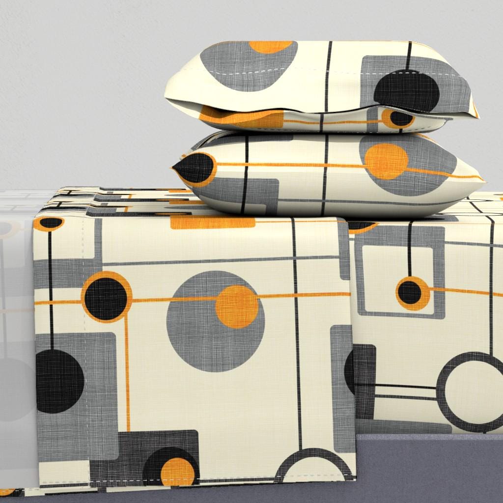 Mod Sheets - Mod Orange And Cream by chicca_besso - Mid Century Modern Retro Vintage Cotton Sateen Sheet Set Bedding by Spoonflower
