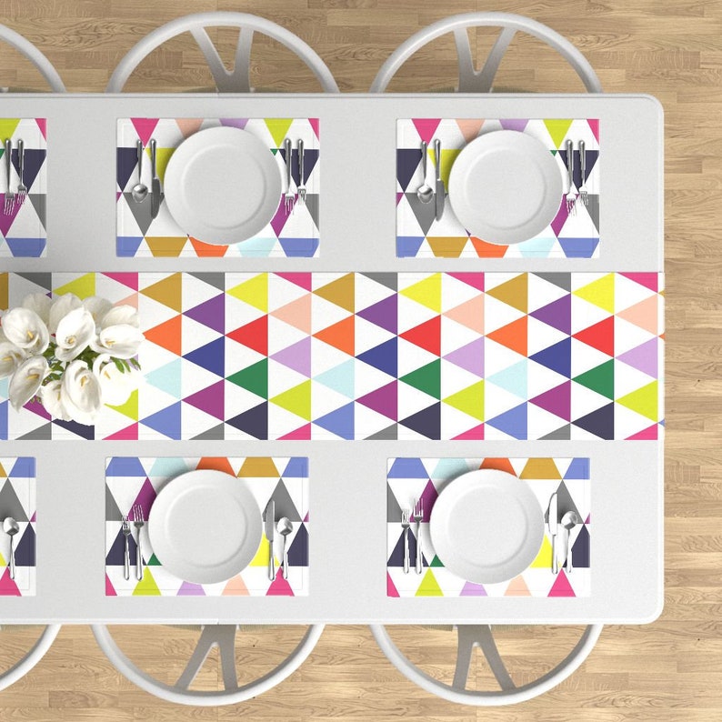 Mod Triangles Cloth Placemats by Spoonflower Set of 4 Geometric Placemats - Rainbow Triangle Cheater Quilt by theartwerks