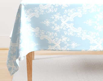 Romantic Rose Tablecloth - Rosetta Pale Blue by lilyoake - Victorian Damask Blue And White Cotton Sateen Tablecloth by Spoonflower