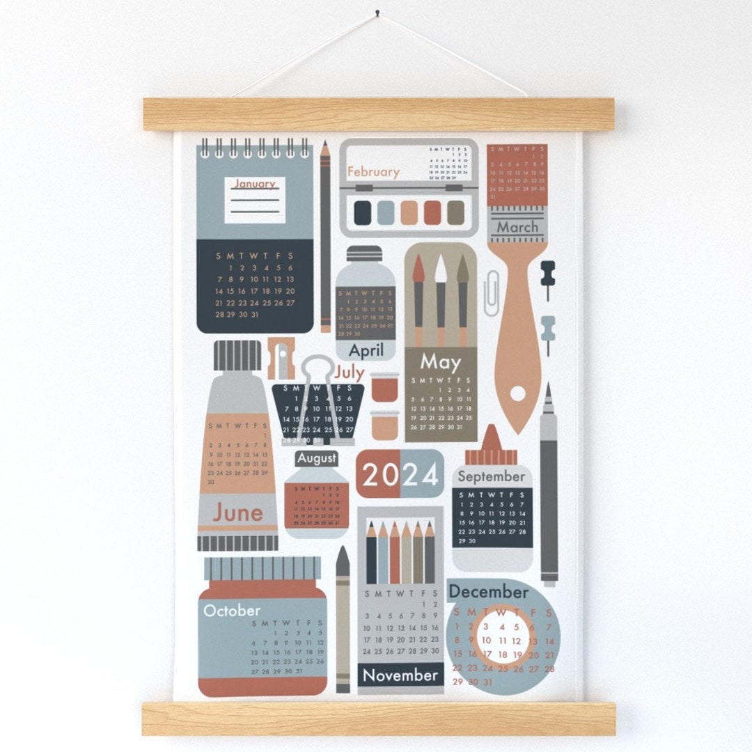 2024 Calendar Wall Hanging Art Supplies by Sarahparr Paintbrush