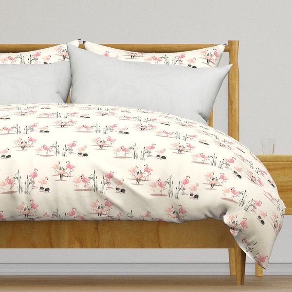 Flamingos Bedding - Vintage Flamingo Glam by ladywendolyn_ - Exotic Birds Tropical Cotton Sateen Duvet Cover OR Pillow Shams by Spoonflower
