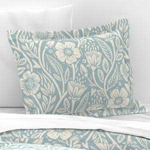 Blue Wildflowers Bedding - French Country Cottage by thatpolymath_shellym - Cream Floral Pastel Cotton Sateen Duvet Cover OR Pillow Shams image 7
