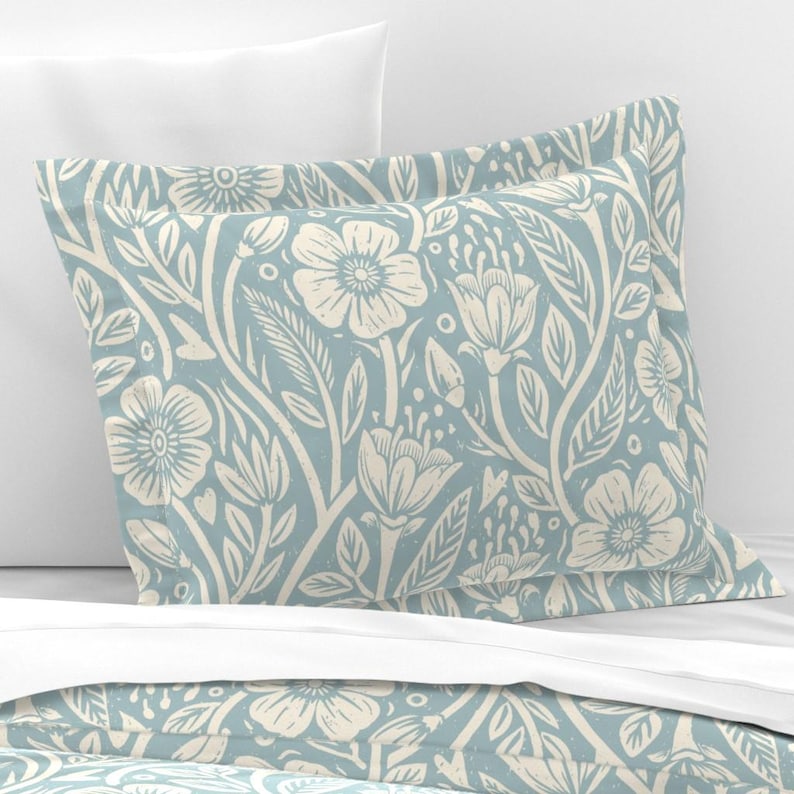 Blue Wildflowers Bedding - French Country Cottage by thatpolymath_shellym - Cream Floral Pastel Cotton Sateen Duvet Cover OR Pillow Shams image 7