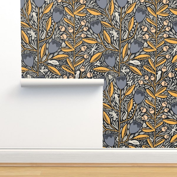 Vines Non-Pasted Wallpaper - Climbing Vines And Hidden Creatures by amy_maccready - Floral Wallpaper Wallpaper Double Roll by Spoonflower
