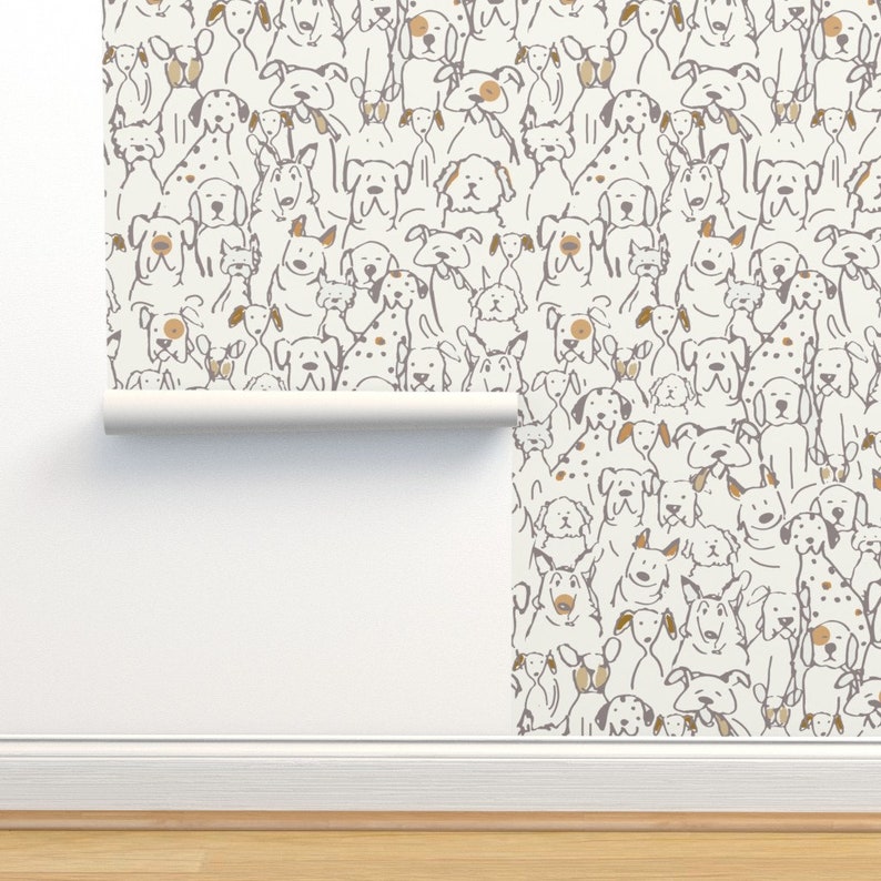 Whimsical Dog Commercial Grade Wallpaper Neutral Doodle Dogs - Etsy