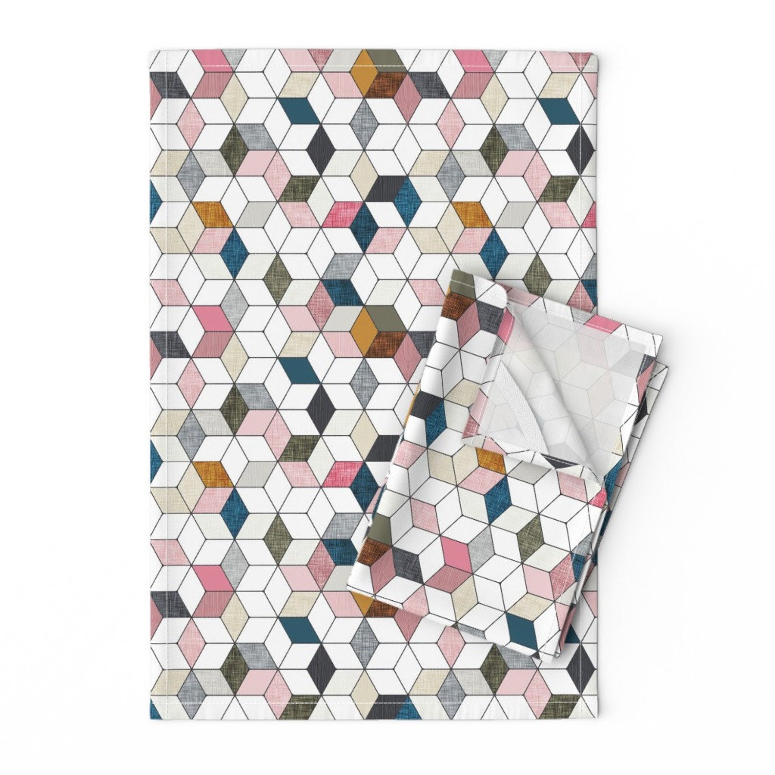 Geometric Tea Towels Set of 2 Hexo pink by Etsy