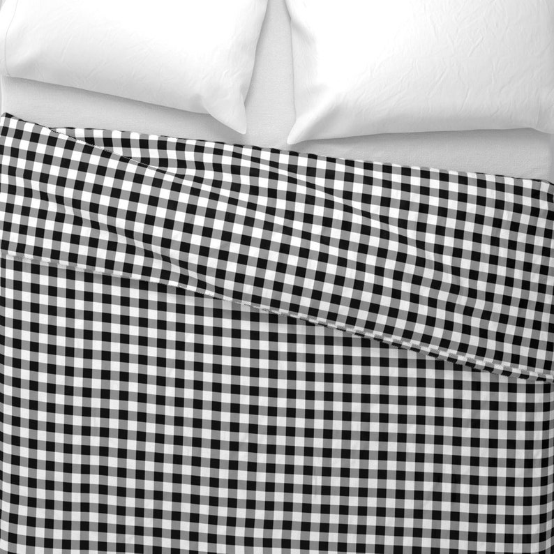 Plaid Duvet Cover Gingham Black and White and Grey by Etsy