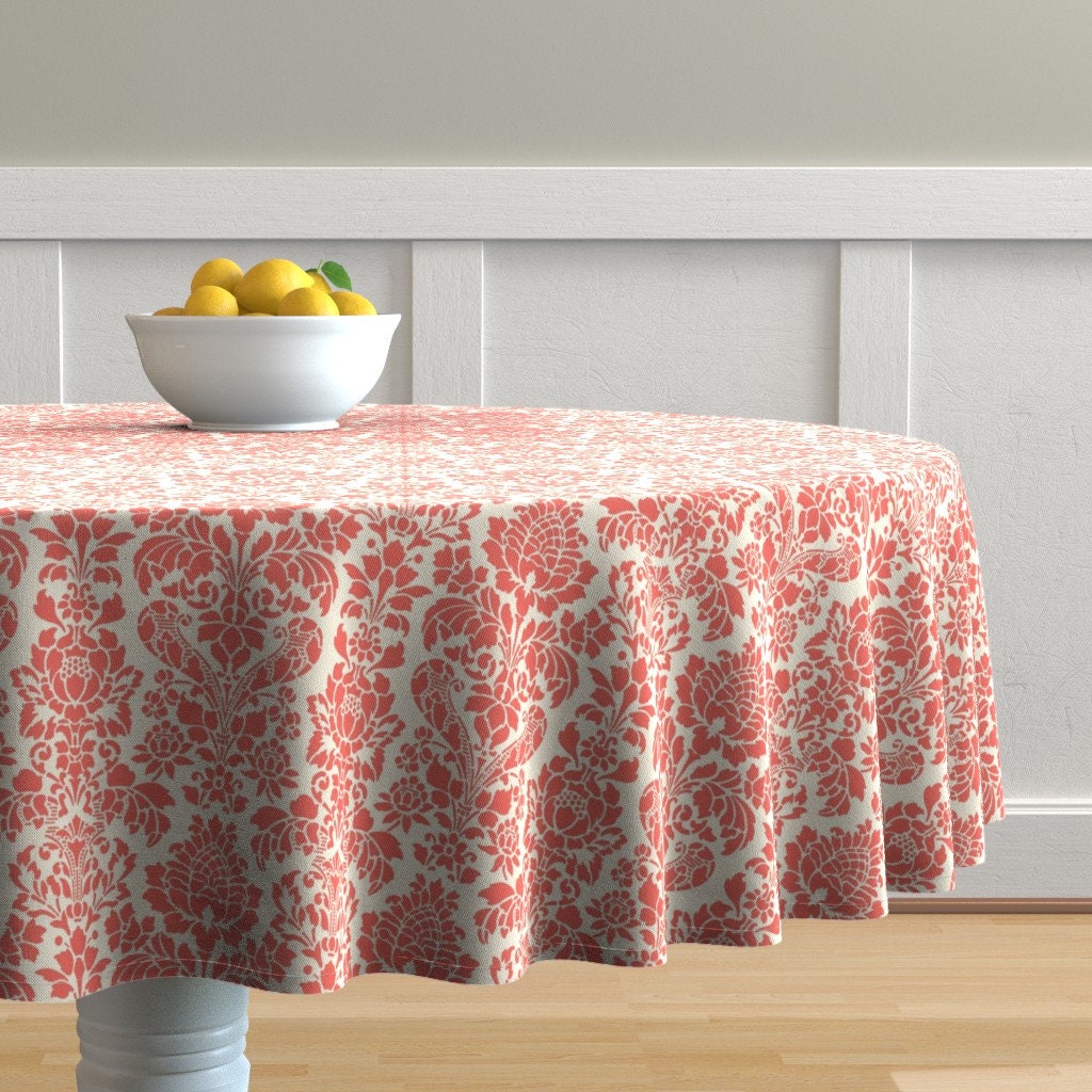Coral Pink Damask Round Tablecloth Coral Damask by Etsy