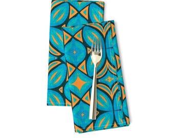 Blue Dinner Napkins Set of 2 - Retro Orange Turquoise Abstract Cloth Napkins - Abstract Bohemian Butterfly In Turquoise by eclectic_house