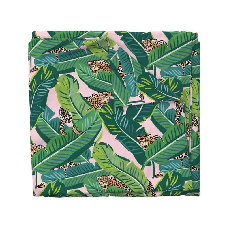 Jungle Duvet Cover Cheetah & Tropical Leaves on Pink by Etsy