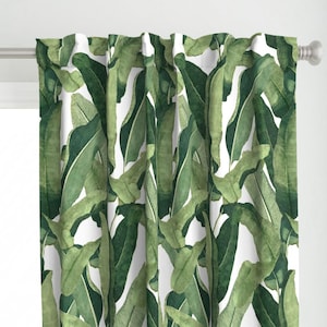 Banana Leaf Curtain Panel - Tropical Leaves by willowlanetextiles - Large Scale Tropical Palm Leaves Custom Curtain Panel by Spoonflower
