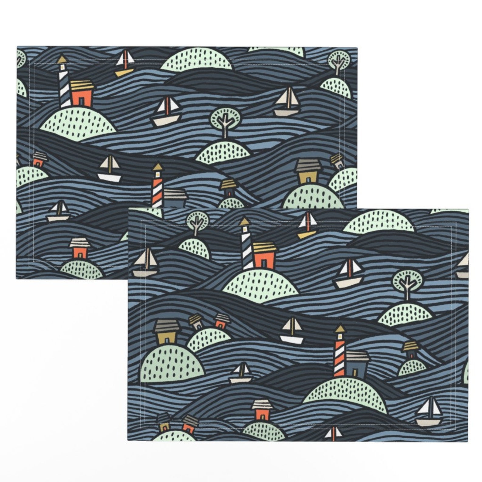 Boats Placemats set of 2 Islands on the Lake by Etsy